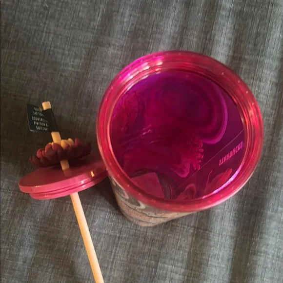 BNWT Starbucks Floral Insulated Holographic Gold & Pink Tumbler w/Flower Topper - Picture 3 of 6